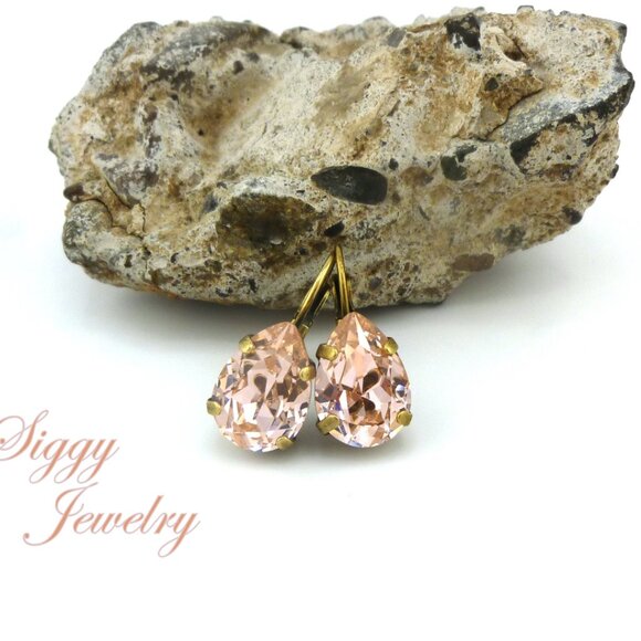 Swarovski Crystal Vintage Rose Pear Drop Lever Back Earrings, Assorted Finishes - Picture 4 of 6